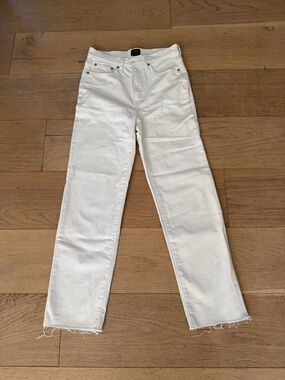 J. Crew White Straight-Leg Jeans with Raw Hem